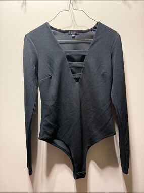 Dynamite Black Long-Sleeve V-Neck Strappy Bodysuit